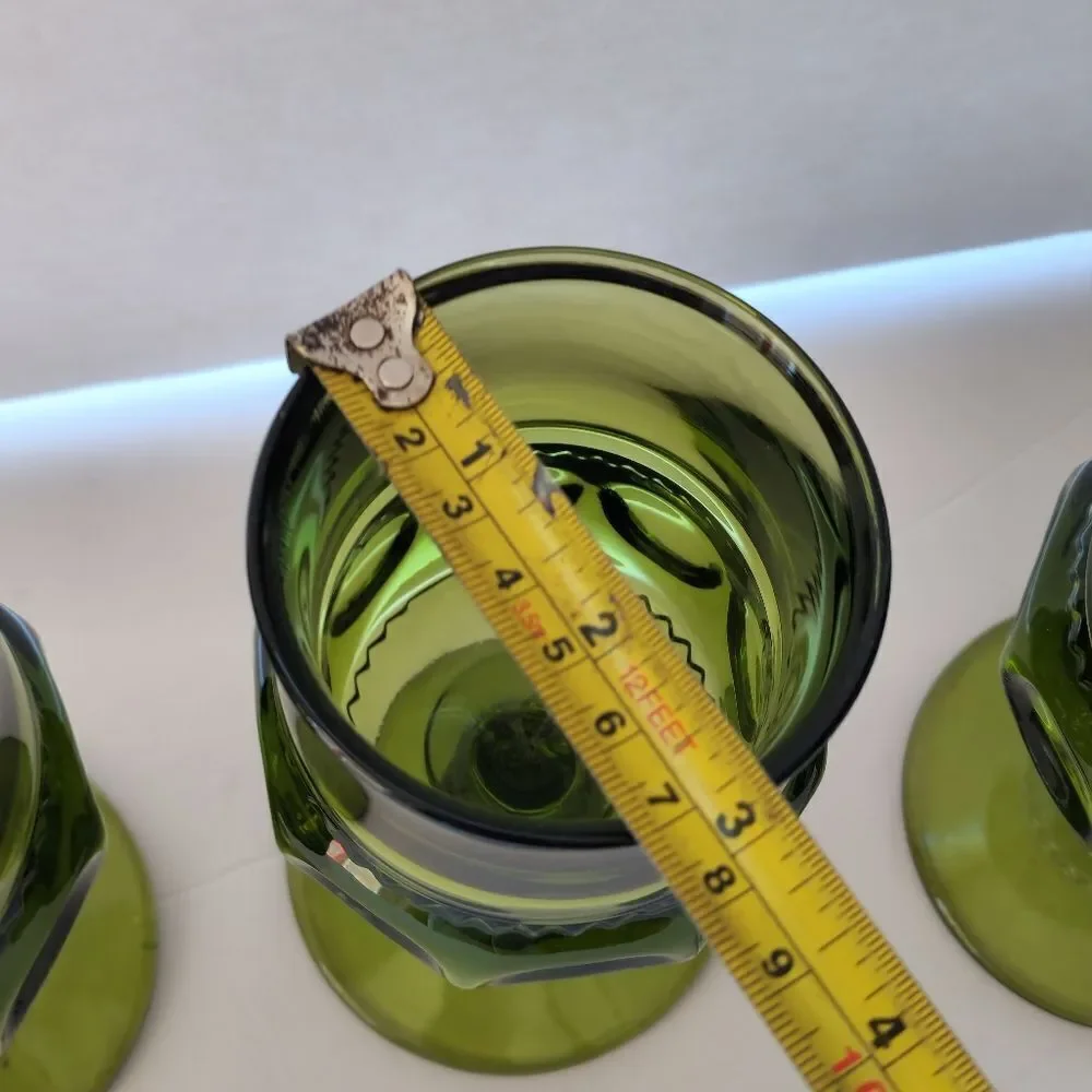 Vintage Indiana Glass Kings Crown Thumbprint Green Stemmed Glasses, Set Of 3